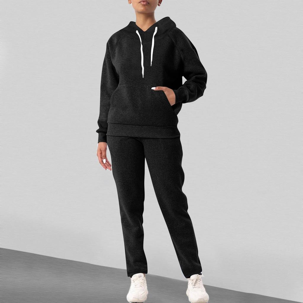 Women's Fashion Solid Colour Long Sleeve Long Pants Sport Two Piece Set