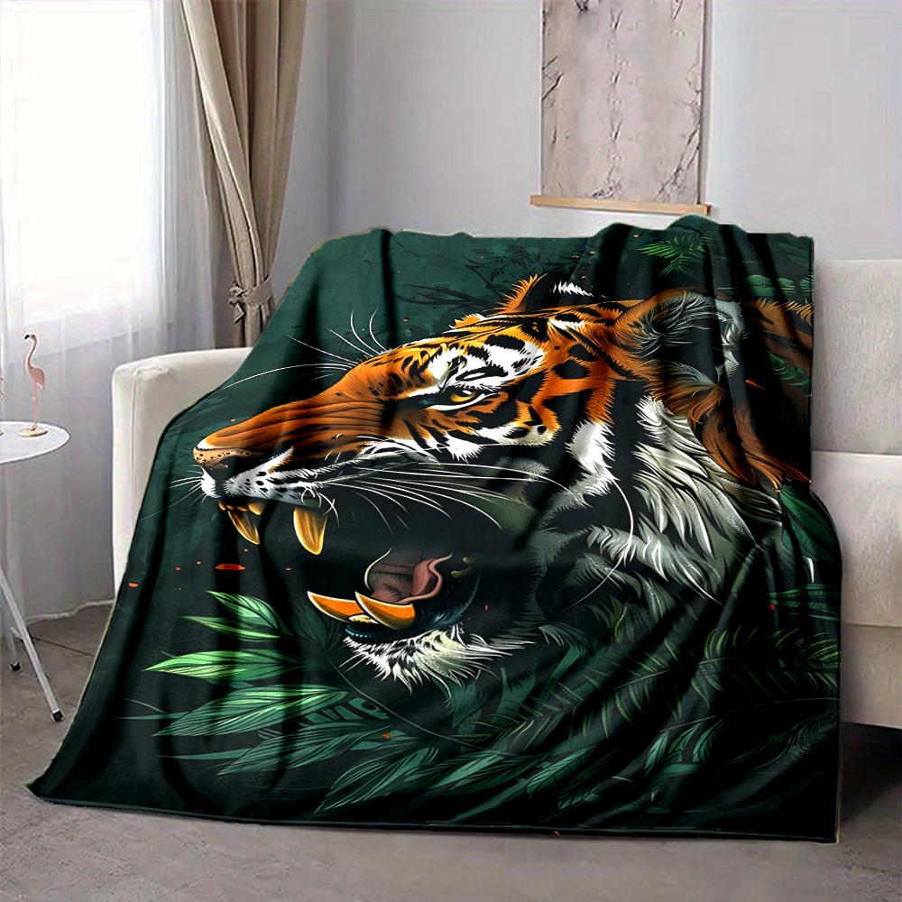 

1pc Tiger Print Blanket Lightweight Flannel Blanket Throw Blanket For Sofa, Bed, Travel, Camping, Livingroom, Office, Couch, Chair, And Bed yy25101515 100x150cm
