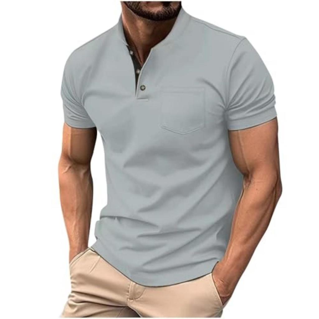 Men's Color Slim Fit Basic Short Sleeve Button Pocket Casual T,shirt Top