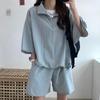 Women's Two-Piece Summer Sportswear: High Neck Zip Top & Loose Shorts Set