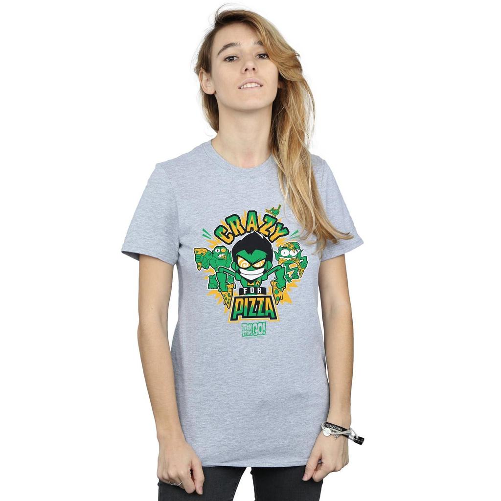 DC Comics Womens/Ladies Teen Titans Go Crazy For Pizza Cotton Boyfriend T-Shirt
