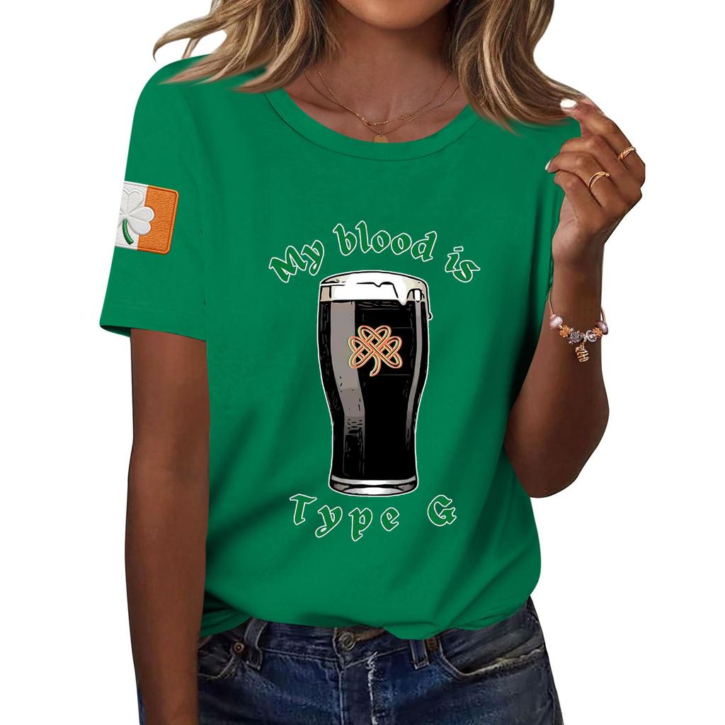 Women's Fashion Casual Printed Short Sleeve Round Neck Pullover Tops