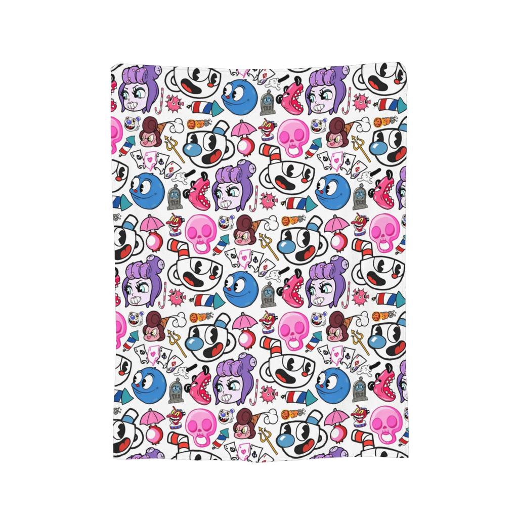 Cartoon Cuphead and Mugman Game Blanket Flannel Decoration   Multifunction Throw Blankets for Bedding Travel Bedspread