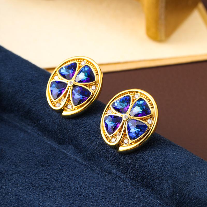 Vintage Sapphire Niche Petal Stud Earrings for Women