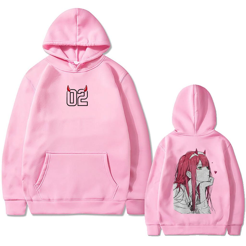 Darling In The Franxx Hoodie Zero Two 02 Horn Front Back Print Men Women Anime Manga Pullover Sweatshirt Unisex Casual Streetwear Hooded Top
