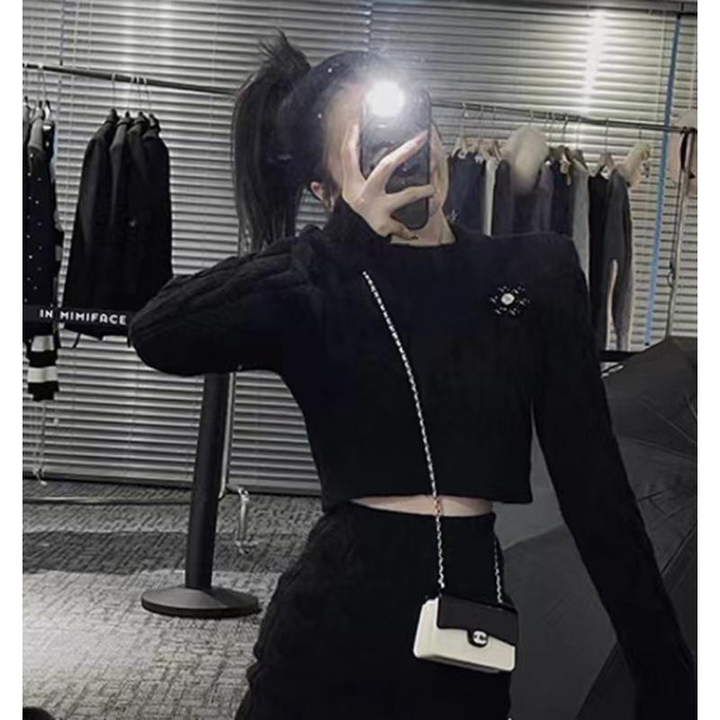 Women's Cable Knit Sweater & Skirt Set - Slim Fit Long Sleeve Top with High Waist Short Skirt