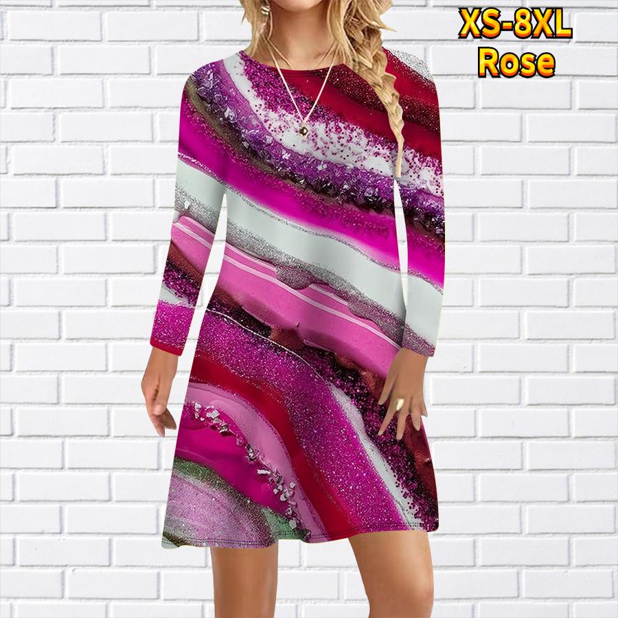 

Женское повседневное платье с мраморным узором, платья для женщин, платье с коротким рукавом и круглым вырезом, большие размеры 8XL ярко-розовый