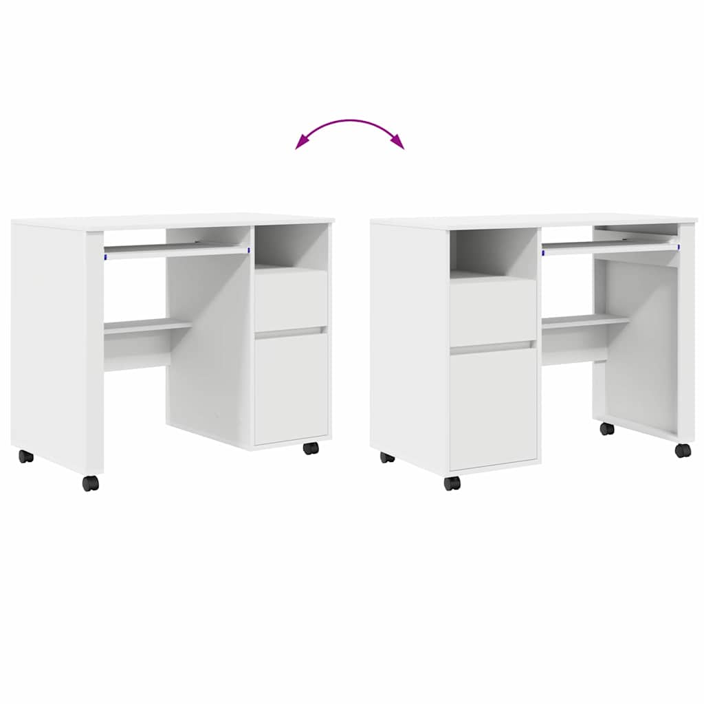 Rolling Table with Shelf White 91 x 50 x 77 cm Particleboard