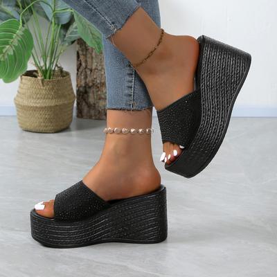 Women's Slippers 2024 Summer Wedge Sandals Thick Soled Beach Flip Flops High Heels Slides Women's Shoes Thick Platform Shoes