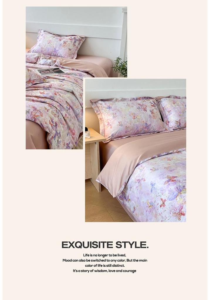 60s Long-Staple Cotton Digital Print 4-Piece Bedding Set with Duvet Cover, Bed Sheet, and Gift Bag