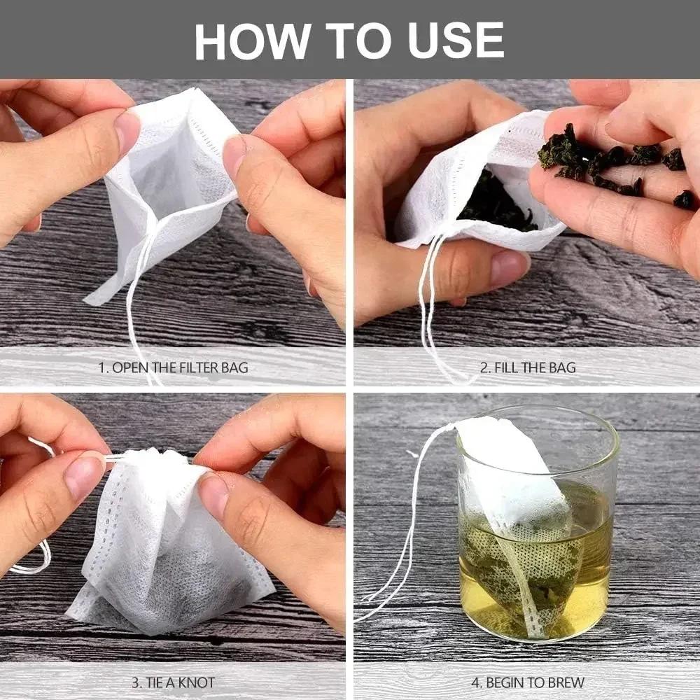 100-500PCS Disposable Tea Bags Filter Paper Non-woven Sealing Teabags with Drawstring Kitchen Teaware Coffee Loose Tea Spice Bag
