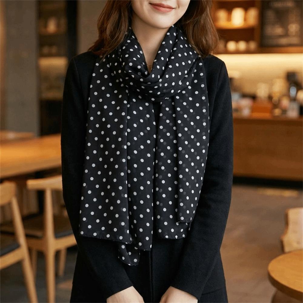 Breathable Sun Protection Shawl Thin Chiffon Long Beach Silk Scarf Polka Dots Printed Scarf Travel