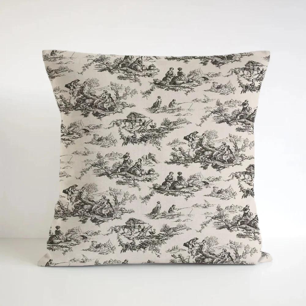 Housse en Toile De Jouy pour Housse de Coussin Taie d'oreiller 45*45 Coussins Housse de Coussin Décoratives 40x40 Velours Court Coussin pour Fauteuils de Salon 60x60cm