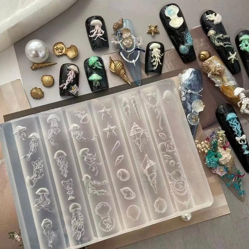 Easy Cleaning Ocean Series Nail Art Silicone Mold Flexible Reusable Manicure Nail Charm Mold For DIY Nail Decorations