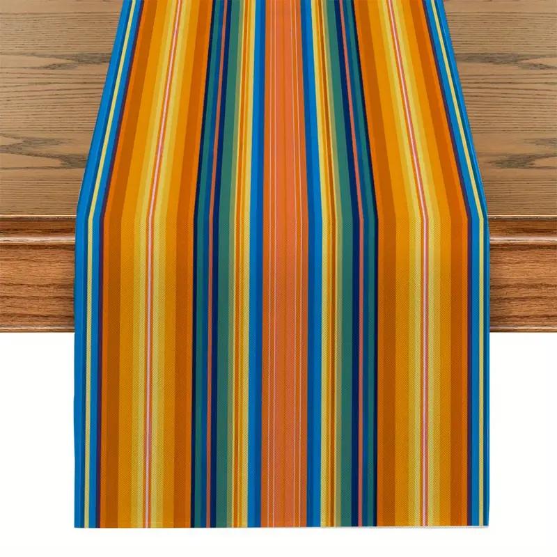 Runner da Tavola in Lino Stile Messicano Decorazioni Festa Messicana Fiesta Strisce Geometriche Colorate Runner da Tavola Decorazione Tavola da Cucina e Sala da Pranzo