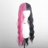 Women's Black Pink Mixed Color High-Quality Synthetic Long Curly Hair Wig with Fashionable Qi Bangs for Party Wear