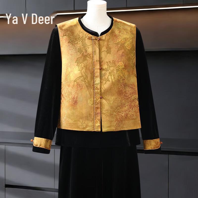 Yalu Women s Spring Autumn Gold Velvet Chinese Suit 3XL