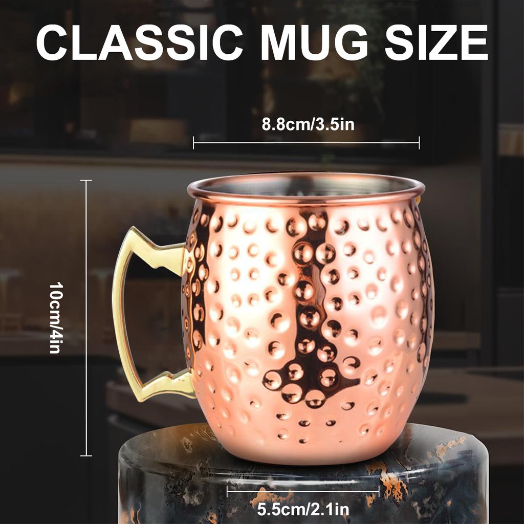 Leeseph Moscow Mule Mugs, Hammered Copper Cups with 304 Stainless Steel Lining, for Cold Drinks, Beer, Wine, Bars, Parties, Gift