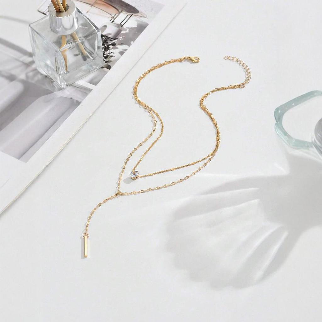 Elegante Y-förmige Quasten-Diamant-Schlüsselbeinkette mit leichtem Luxus und sexy mehrlagigem Design