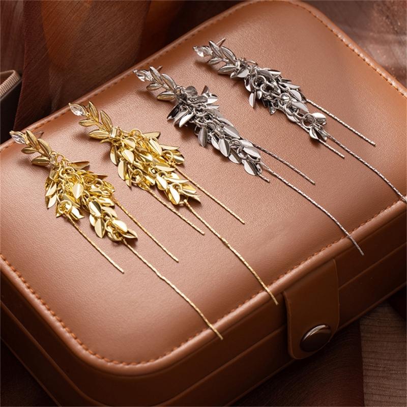 Elegant Crystals Encrusted Alloy Wheat Drop Earrings with Tassels Designs for Women