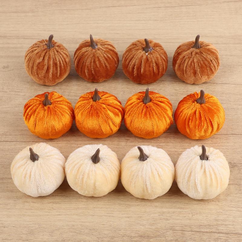 1 Satz Künstliche Flanell-Kürbismodelle für Herbst, Erntedankfest, Halloween-Party-Tischdekoration, Heim-DIY-Bastel-Kranz-Geschenke