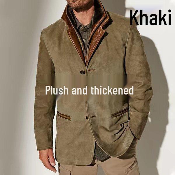 Spring/Autumn Men's Retro Patchwork Jacket - European/American Style Casual Lapel Coat