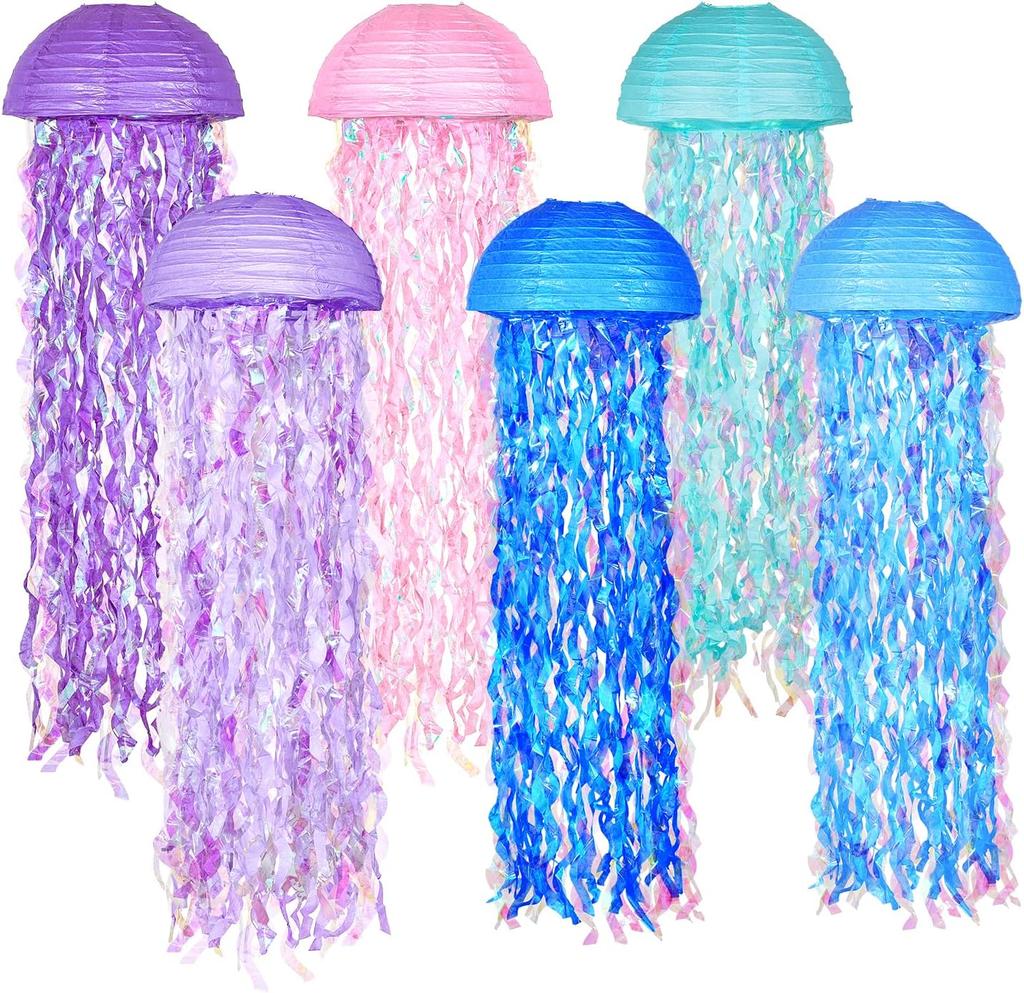 10"Blue Hanging Jellyfish Paper Lanterns - Under the Sea Party & Mermaid Birthday Decorations,Nautical Events, Ocean Theme Classroom,Beach Room Decor