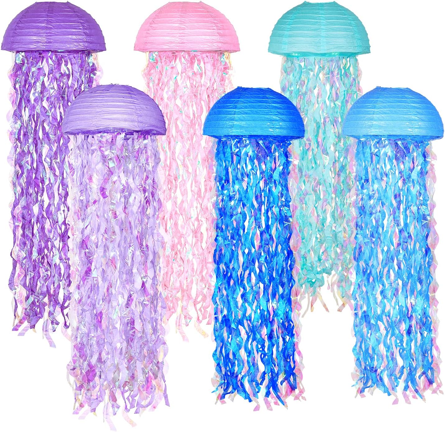 

10 Сині підвісні паперові ліхтарі-медузи - Прикраси для вечірки «Підводний світ» та дня народження русалки, Морські події, Клас в океанській тематиці, Декор для пляжної кімнати