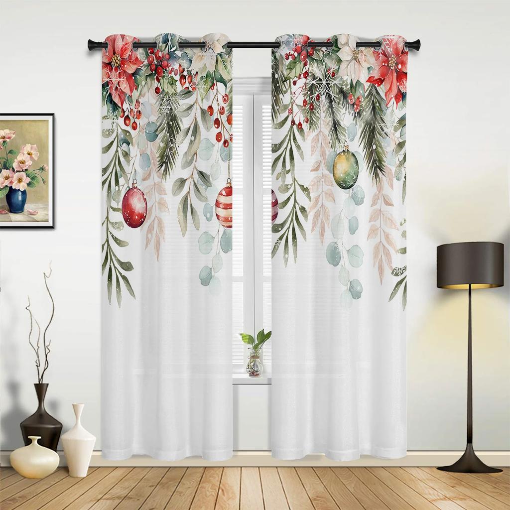 Christmas Snowman Snow Scene Pink House Window Curtains Decor For Home Bedroom Kitchen Living Room Ornament Xmas Gifts Navidad