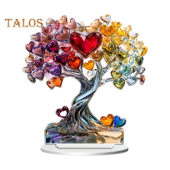Love Heart Tree Ornament Colorful Acrylic 2D Flat Decoration Valentine's Day Decor Tabletop Butterfly Tree for Home Mantel End Table Desk Decor
