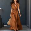Abito Chemisier Senza Maniche con Collo e Cintura Lunga Casual Maxi Dress da Donna Design con Bottoni sul Davanti Vestibilità Rilassata Stile Estivo