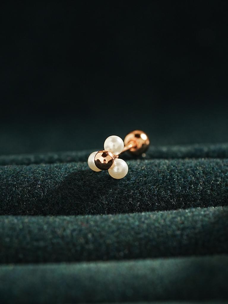 Minimalpiercing 14K Pearl Gold Ball Triangle Piercing Earrings