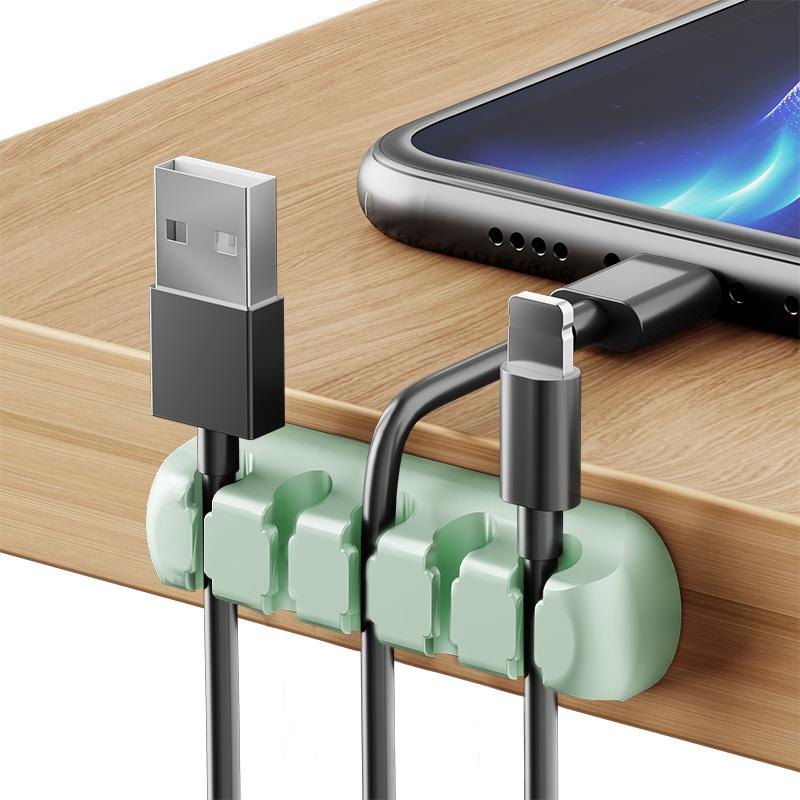 Wall mountable self-adhesive silicone cable organizer multi-functional cable winder earphone cables phone data cables wires
