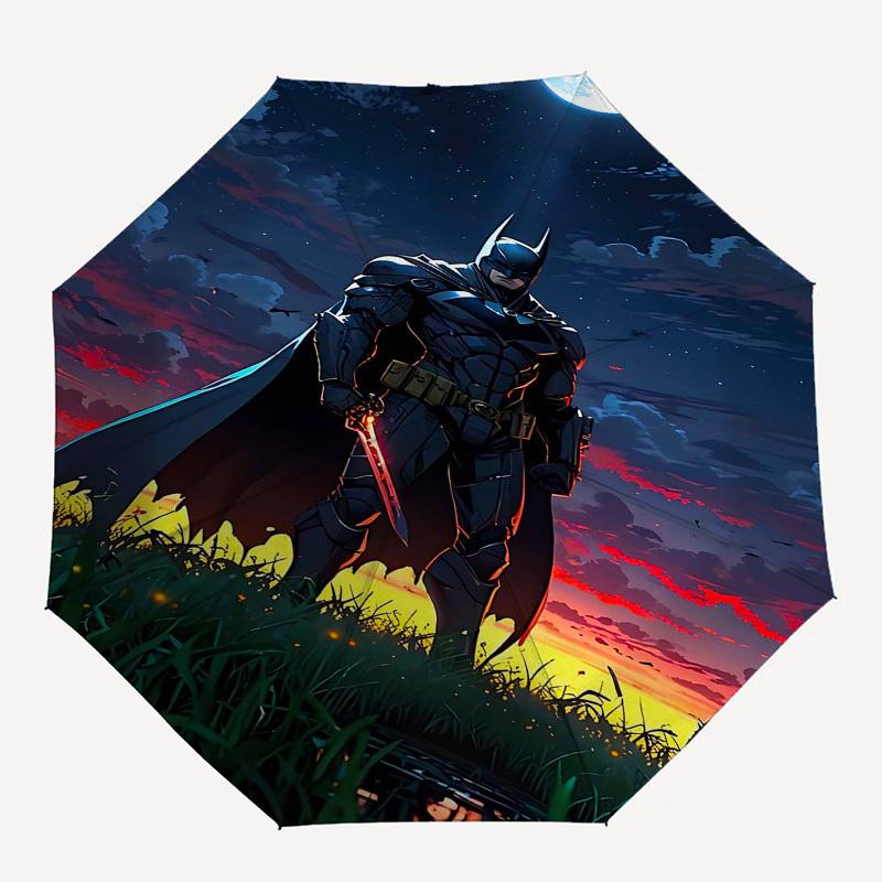 1pc Batman, Night Automatic Folding Umbrella - Compact 8-Rib Design, Durable Plastic & Iron1161L