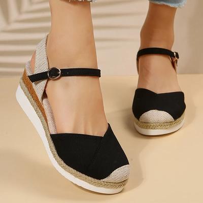 Mix Color Closed Toe Wedges Sandals Women Ankle Buckle Thick Bottom Sandalias Woman Plus Size Espadrilles Platform Roman Shoes