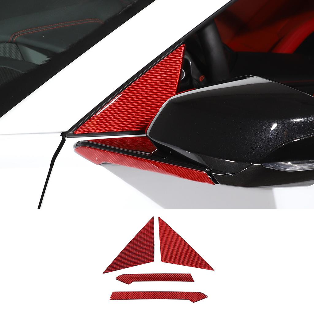 Red Carbon Fiber Rear view mirror base Panel Trim Cover For Corvette C8 -25