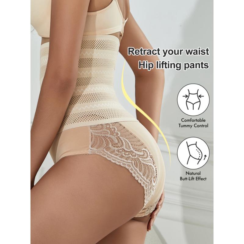 Women's High-Waisted Tummy Control Shapewear Panties with Elegant Lace Trim