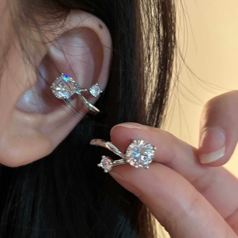 Shiny Pink Zircon Clip Earrings for Women Exquisite Sweet Geometric Ear Cuffs Trendy Vintage Versatile Jewelry Gifts