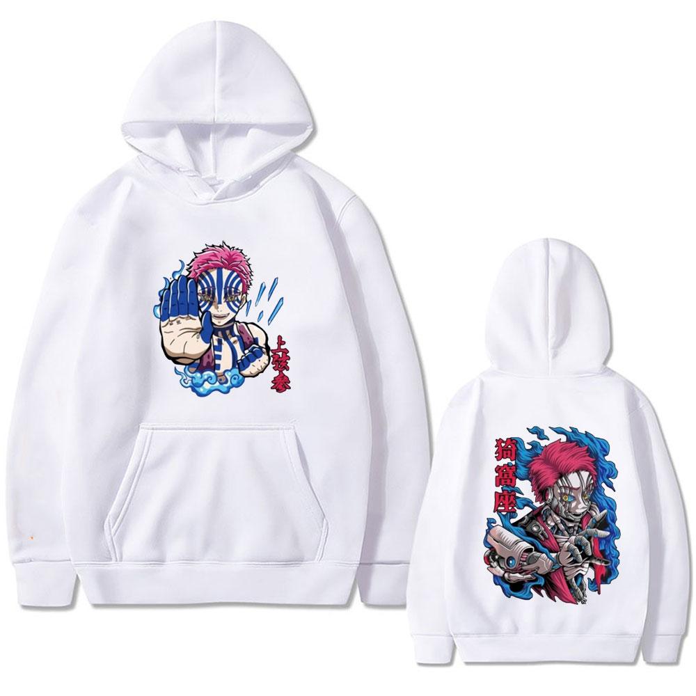 Anime Demon Slayer Akaza Double Sided Print Hoodie Men Women Clothing Cartoon Oversized Pullover Fleece Sweatshirt