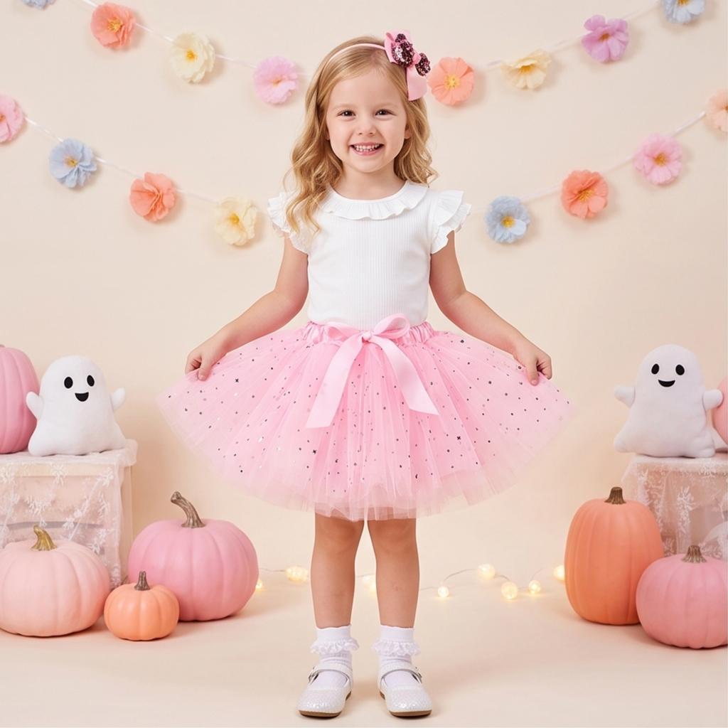 Girl's Tulle Skirt with and Star Moon Pattern