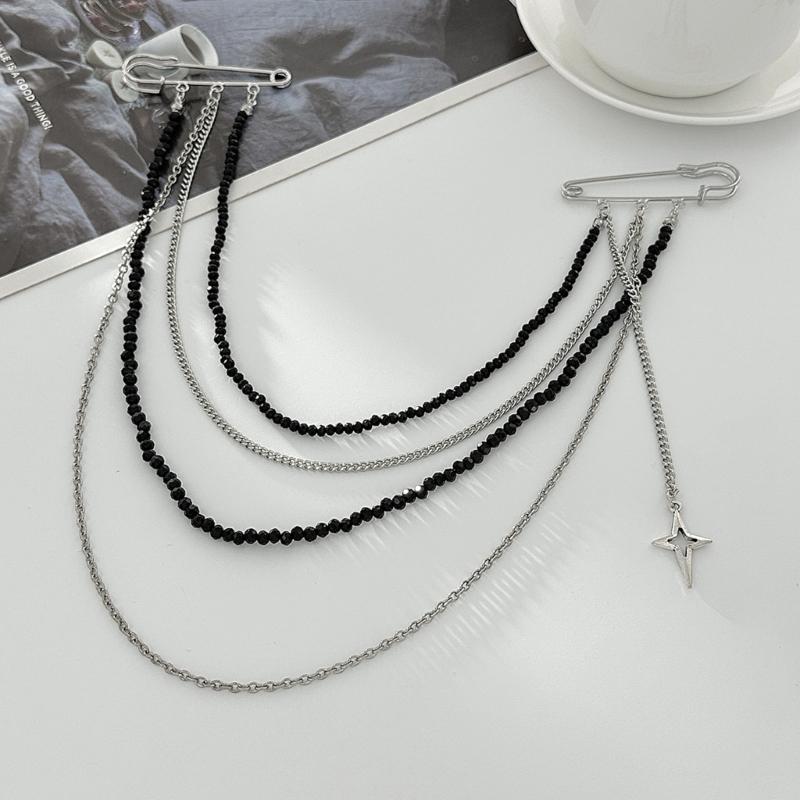 Elegant Brooch Pin Featuring Tassels and Chain Detail Decorated by Imitation Pearls for Personalizing Garments