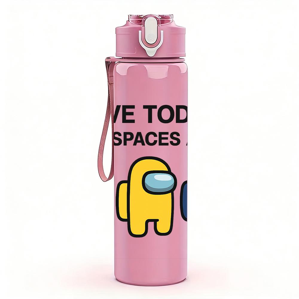 1 Pezzo Salva Spazio Personaggio Equipaggio Gioco Astronavigante 750ml Bottiglia d'Acqua Colorata in Plastica Tappo a Flip con Cannuccia Anti-perdita Per Sport Ufficio Uso Domestico