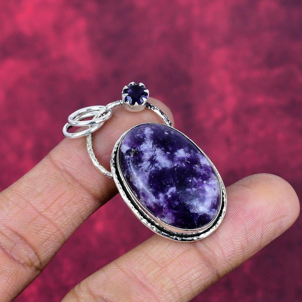 Lepidolite & Amethyst Pendant Gemstone Jewelry, 925 Solid Sterling Silver Pendant, Gift For Women Handmade Pendant