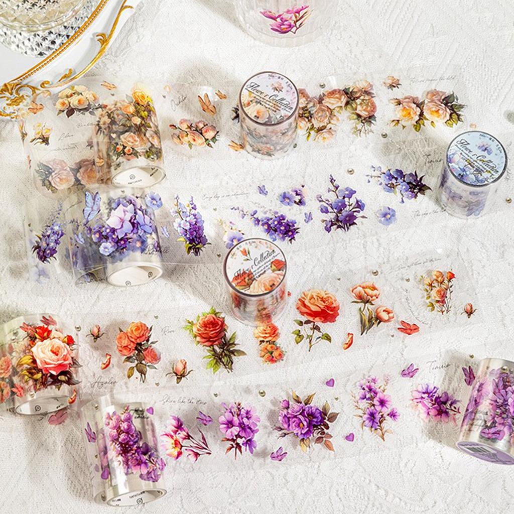 Die-cut Tape Flower Field Series Light Retro Flower Planner Phone Case Decorative.