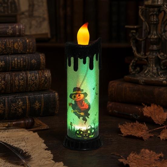 Electronic Candle Light, Fun Halloween Spooky LED Candle, 3-Color Flickering Realistic Flame Safe Battery Light for Party Decor Desktop Ornament