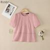 ZANZEA Damen Freizeit Rundhals Sommer Kurzarm Baumwollbluse