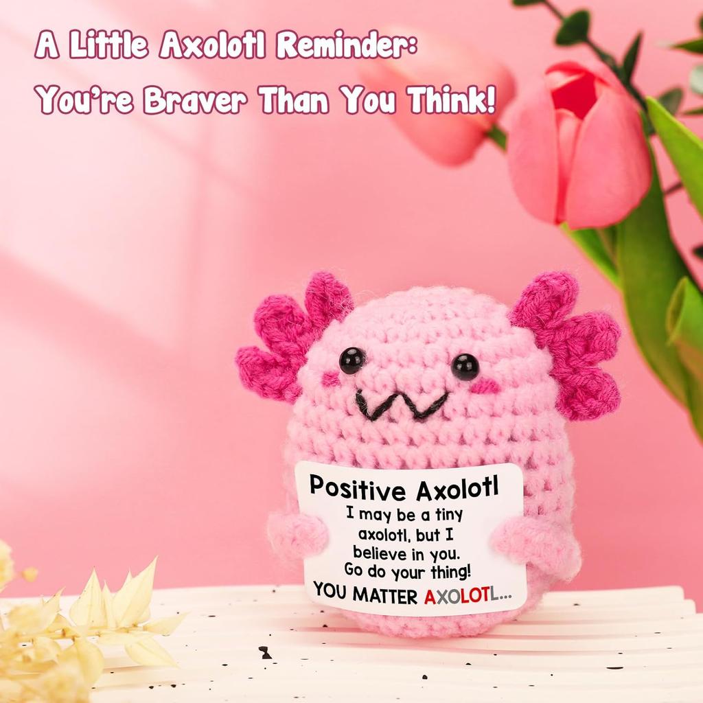 Handmade Positive Energy Axolotl Doll With Card Home Decoration Knitting Axolotl Doll Ornament Room Decor Christams Party Gifts