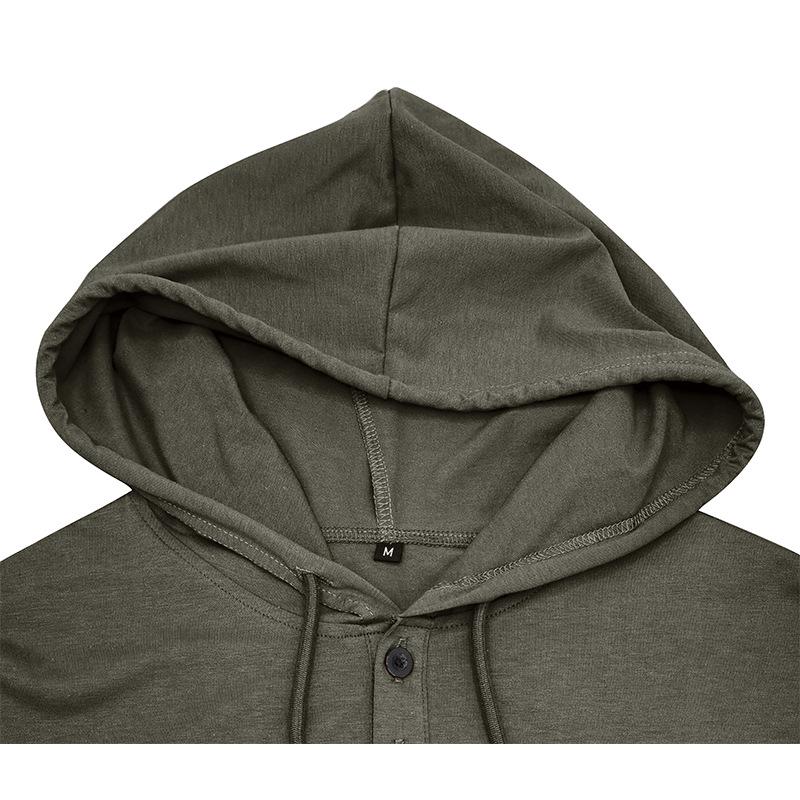 2024 Cross-Border Men's Short-Sleeve Henley Hoodie T-Shirt - European & American Style Fitness Top