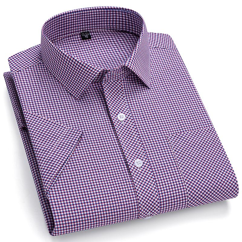 

Мужская британская повседневная хлопковая клетчатая рубашка с коротким рукавом - легкая летняя клетчатая рубашка на пуговицах с карманом для повседневной верхней одежды 44