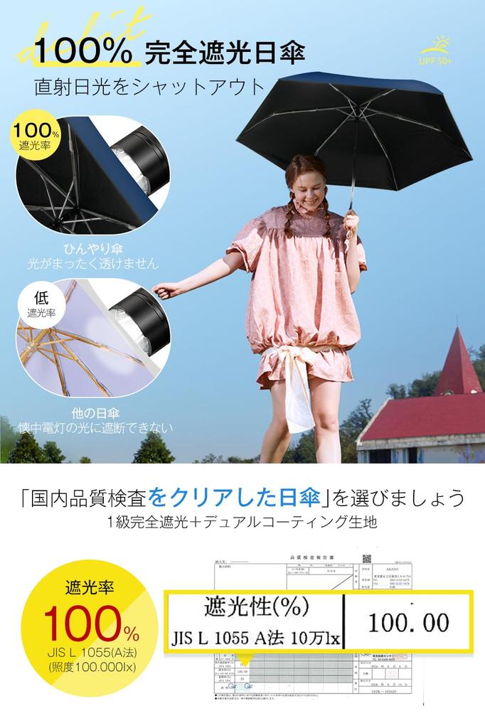 JIS Certified Folding Parasol with UV Protection and Heat and UV Sun Automatic Heatstroke Storage Pouch Gift 100% Blocking, Ultra-Lightweight Compact,